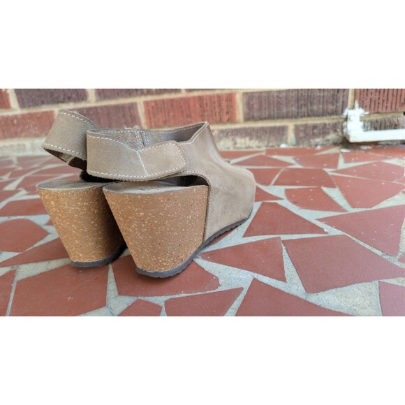 Bio-Gold Suede Wedge Peep Toe Slingback Sandals-Taupe-Sz 7.5 Made in Italy - Picture 5 of 11